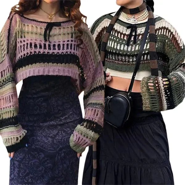 Hollow-Knit Streetwear Shrug