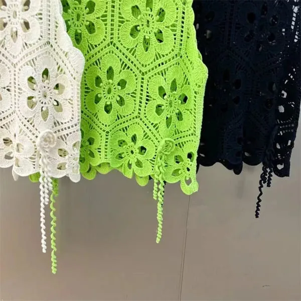 Women's Crochet Tank Top with Floral Embroidery